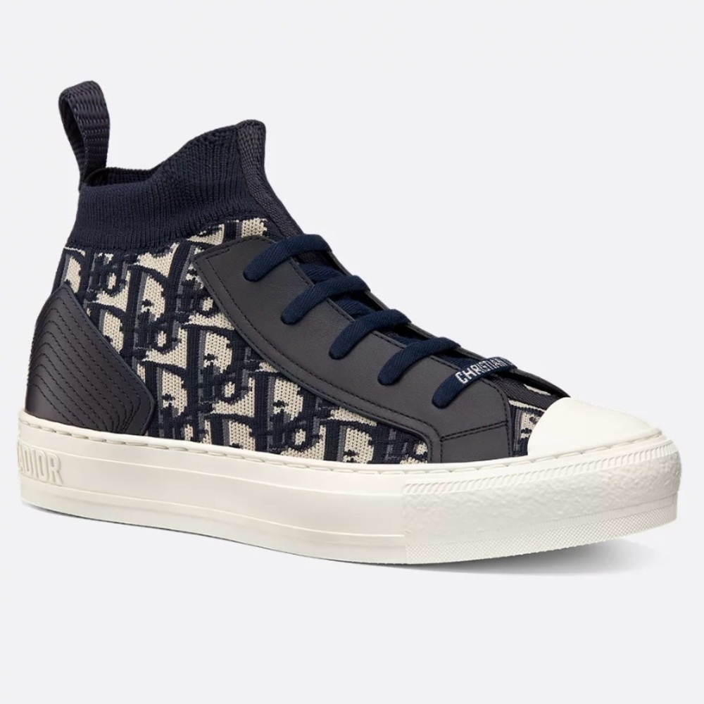 DIOR WALK’N’DIOR HIGH TOP SNEAKERS DEEP BLUE OBLIQUE LOGO CANVAS LEATHER SZ 40